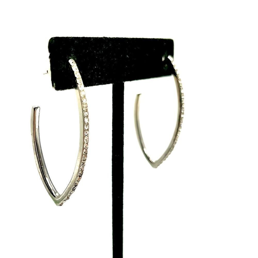 💝Silver Tone Half Hoop W/ Rhinestones Earrings